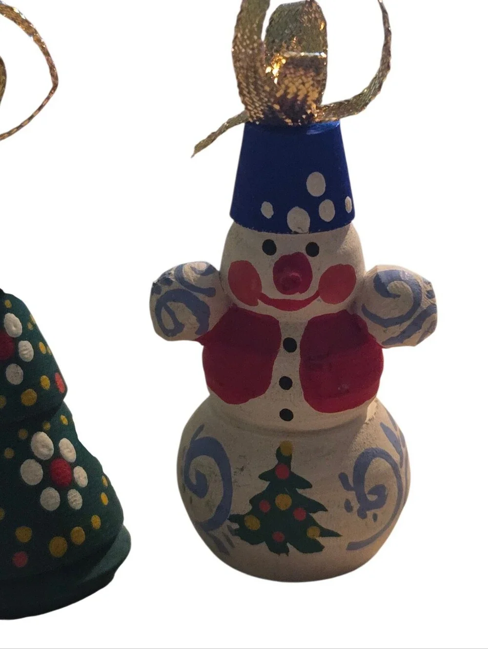 trio traditional Russian folk art handcrafted wooden small ornaments 2.75